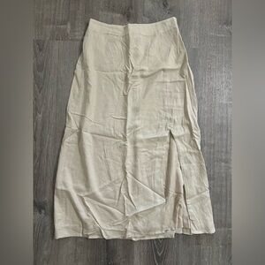 Mahina Cream Linen Midi Skirt with Slit